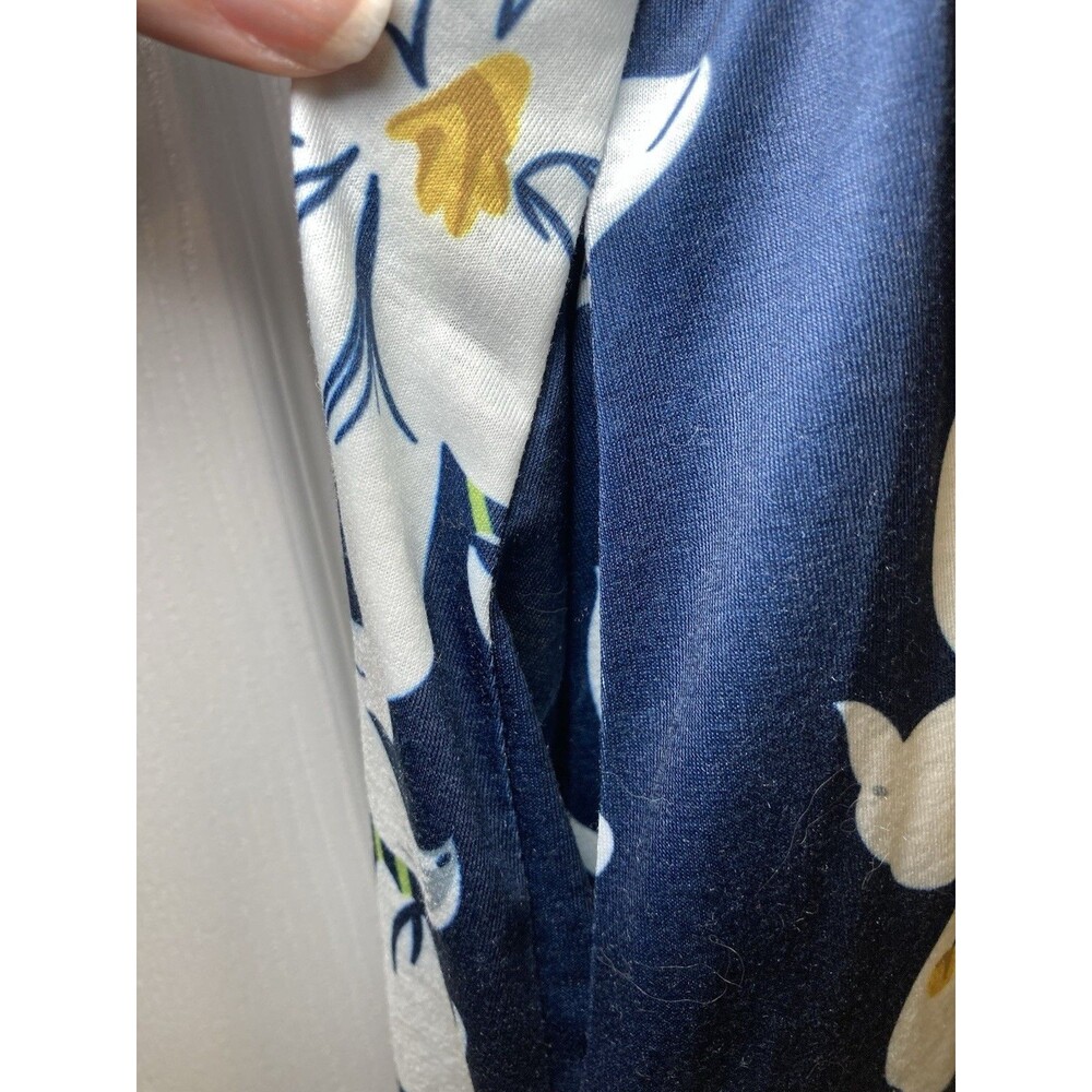 OUGES Navy Floral Wrap Dress Short Sleeve Knee Length XL Pockets - Picture 5 of 9